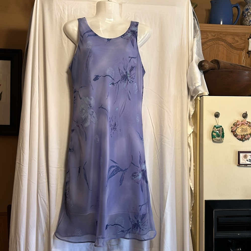 Women’s Beautiful Lavenders Light blue Chiffon sleeveless dress attached slip